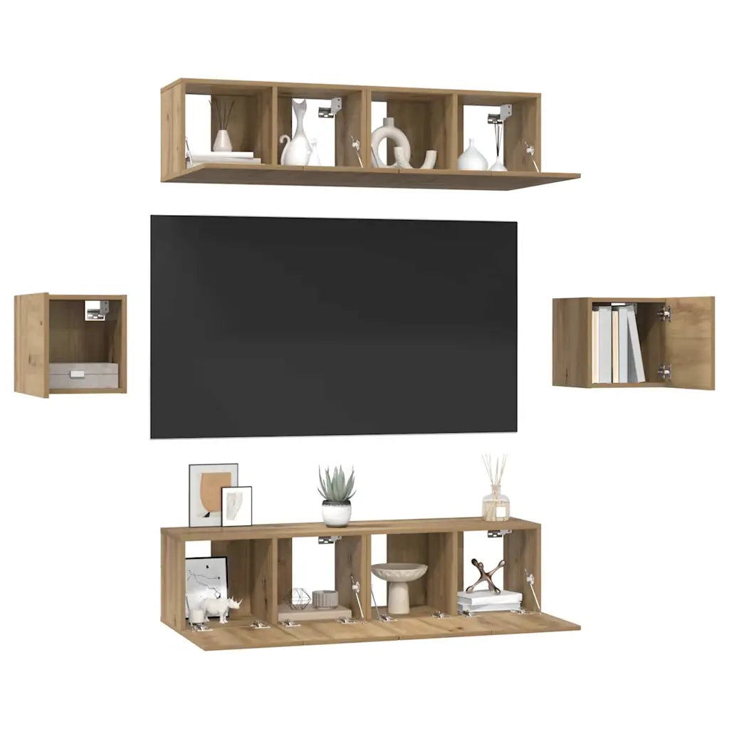 Set mobile TV 6 pz-Credenza per TV Rovere artigianale Legno multistrato 869126