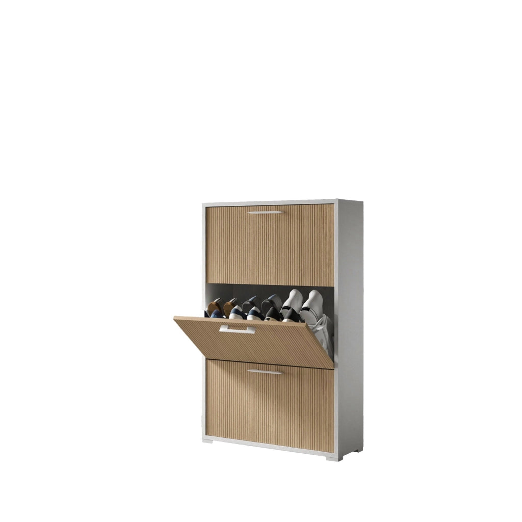 Scarpiera Dodecatheon, Mobile Portascarpe Bianco Cannettato 28.00x67.00x112.00h cm