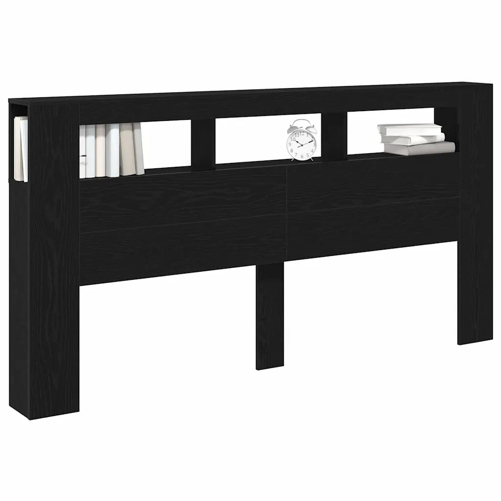 Testiera LED con lo scaffale Rovere Nero 200 x 18,5 x 103,5 cm 863116
