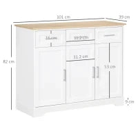 Credenza Moderna  a 3 Cassetti e 3 Ante in MDF e Truciolato con Ripiano Regolabile, 101x39x82 cm, Bianco