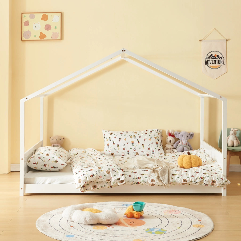 Letto per Cameretta Simo a Forma di Casetta 120 x 200 cm - Bianco [en.casa]