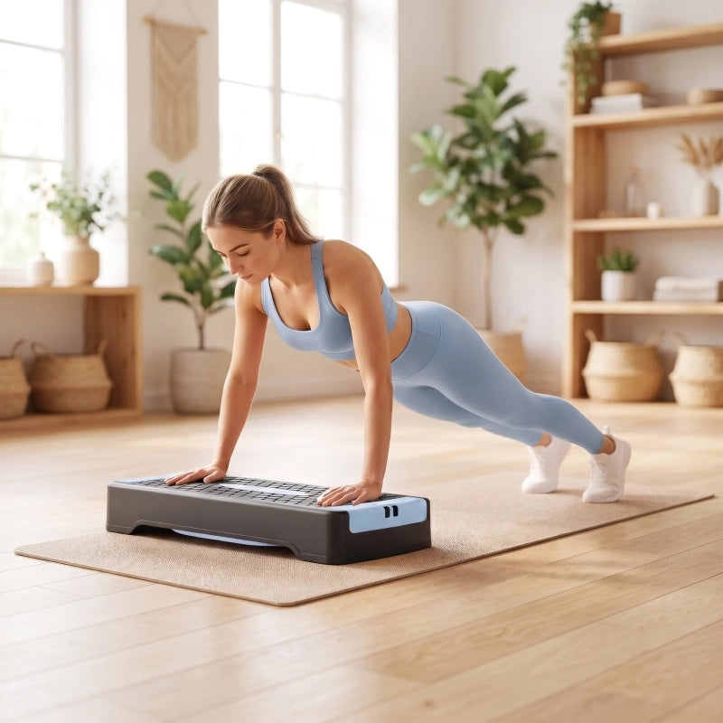 STEPPER AEROBICO Multifunzionale 66x28x16 cm ABS Blu con 2 bande elastiche