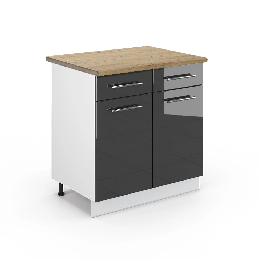 Mobiletto base per cucina Fame-Line Antracite lucido/Bianco 80 cm, PL Rovere Vicco