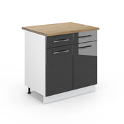 Mobiletto base per cucina Fame-Line Antracite lucido/Bianco 80 cm, PL Rovere Vicco