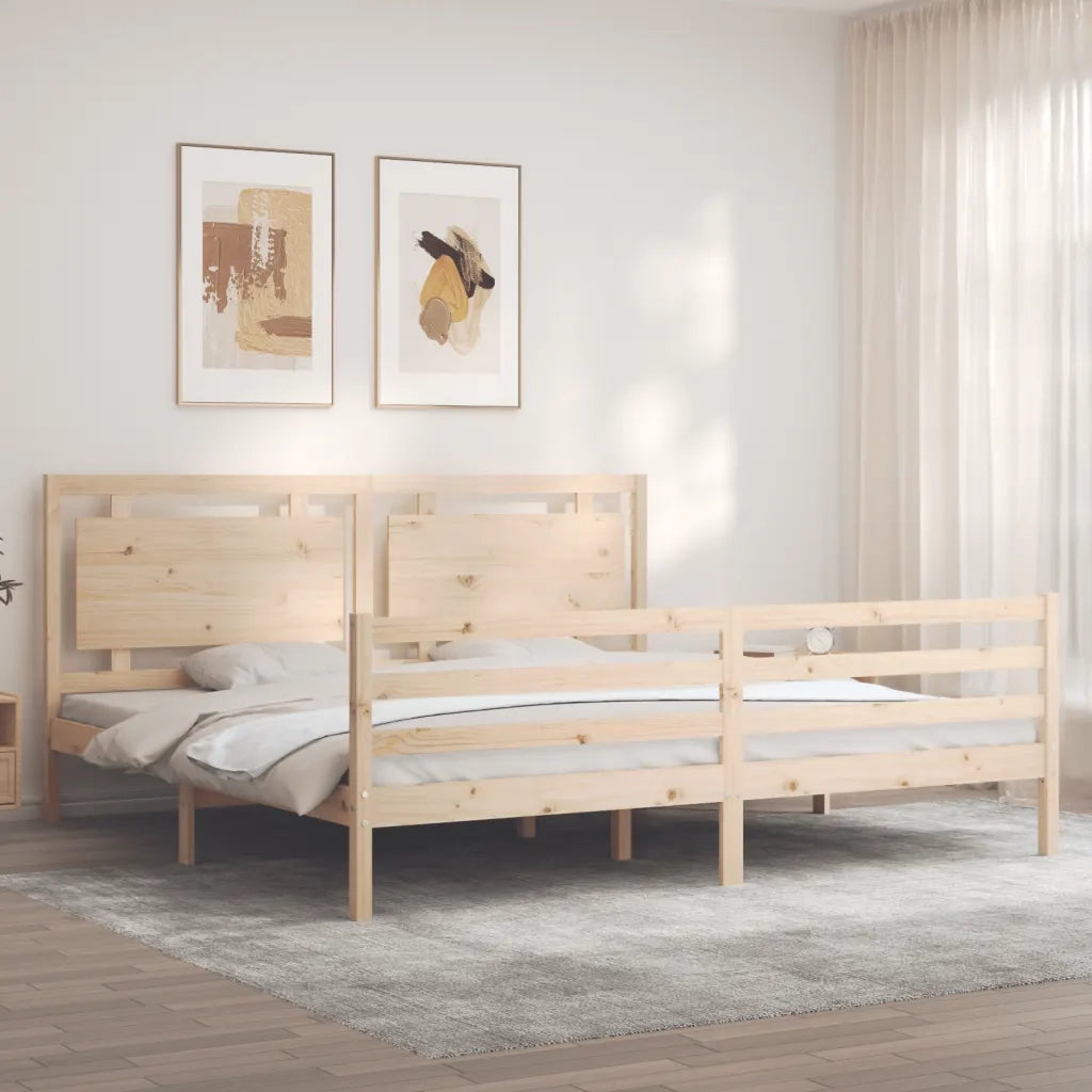 Giroletto con Testiera Super King Size-Struttura Letto in Legno Massello 627006