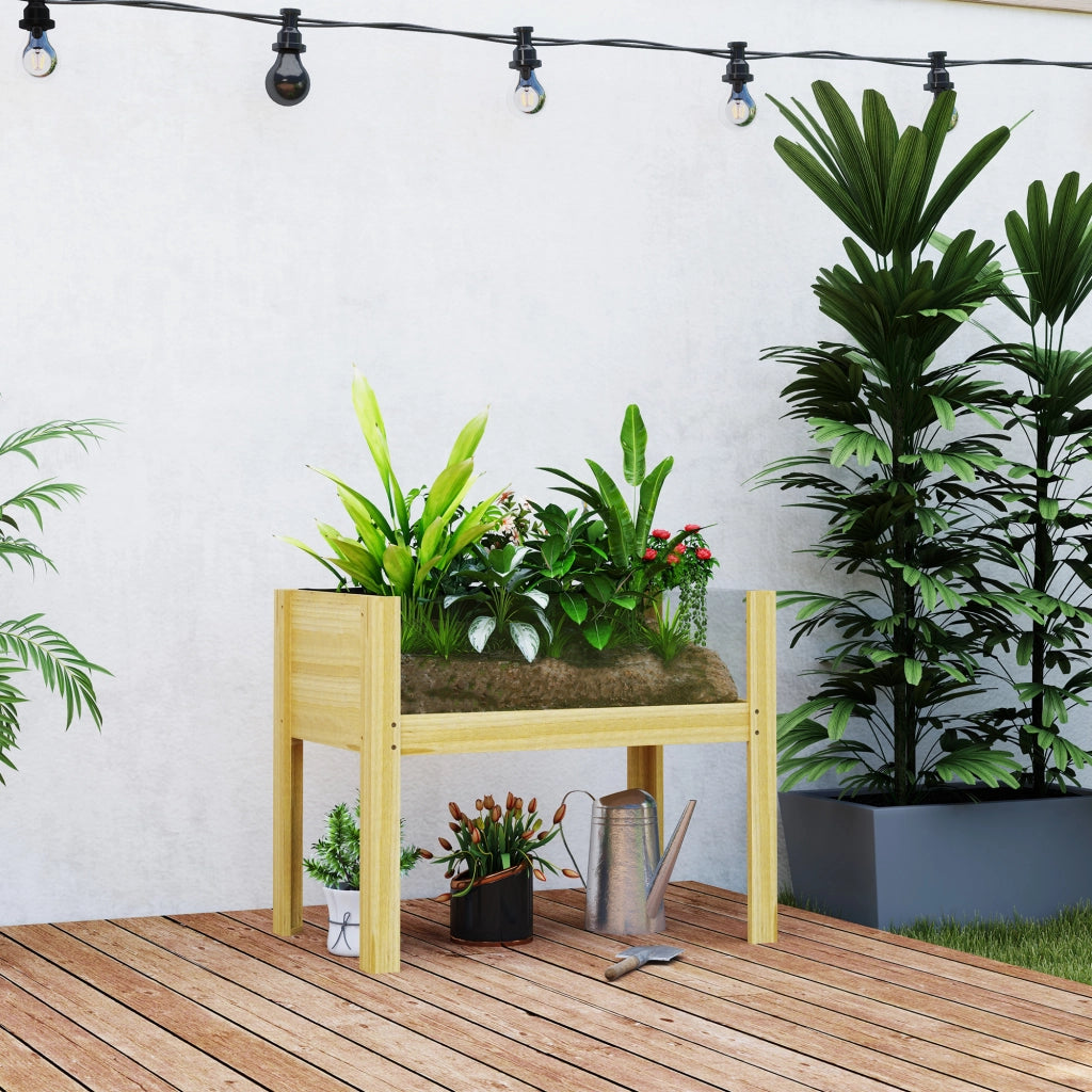 Giardino rialzato in legno con pannelli acrilici e fori drenaggio ¨C zephmum ¨C 75x46x60.5 cm naturale