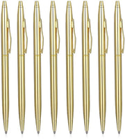 Penne a Matita 8 Stuks - Penni Metalliche Sottili - Puntino Medio 1 mm - Inchiostro Nero - Portatile - Finitura Oro - Penni a Sfera