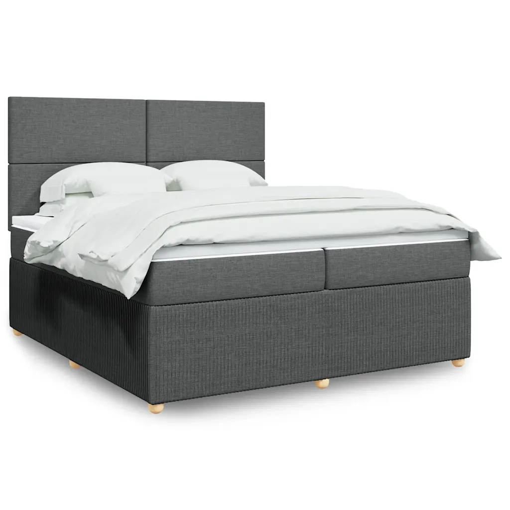 Giroletto a Molle con Materasso Grigio Scuro 200x200 cm Tessuto