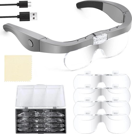 Vergrootbril portatile con cinturino - illuminazione LED - 15x 25x 35x 5x ingrandimento - per gioielli, artigianato, punto in croce