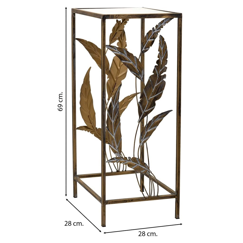 Tavolino angolare in metallo dorato 28x28x69h