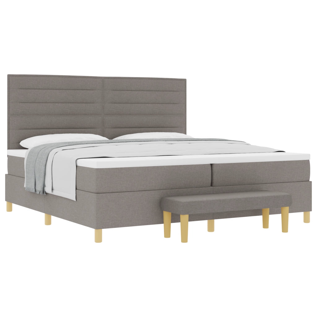 Letto Box Spring con Materasso e Panchina Tortora 200x200 cm Tessuto