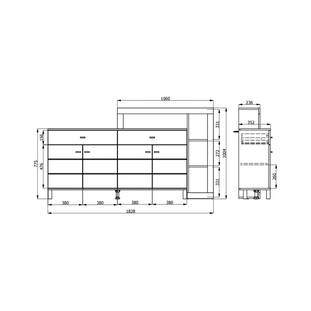 Madia Chefch, Credenza 2 Cassetti, 183x35x101h cm Marrone Rovere Nodi