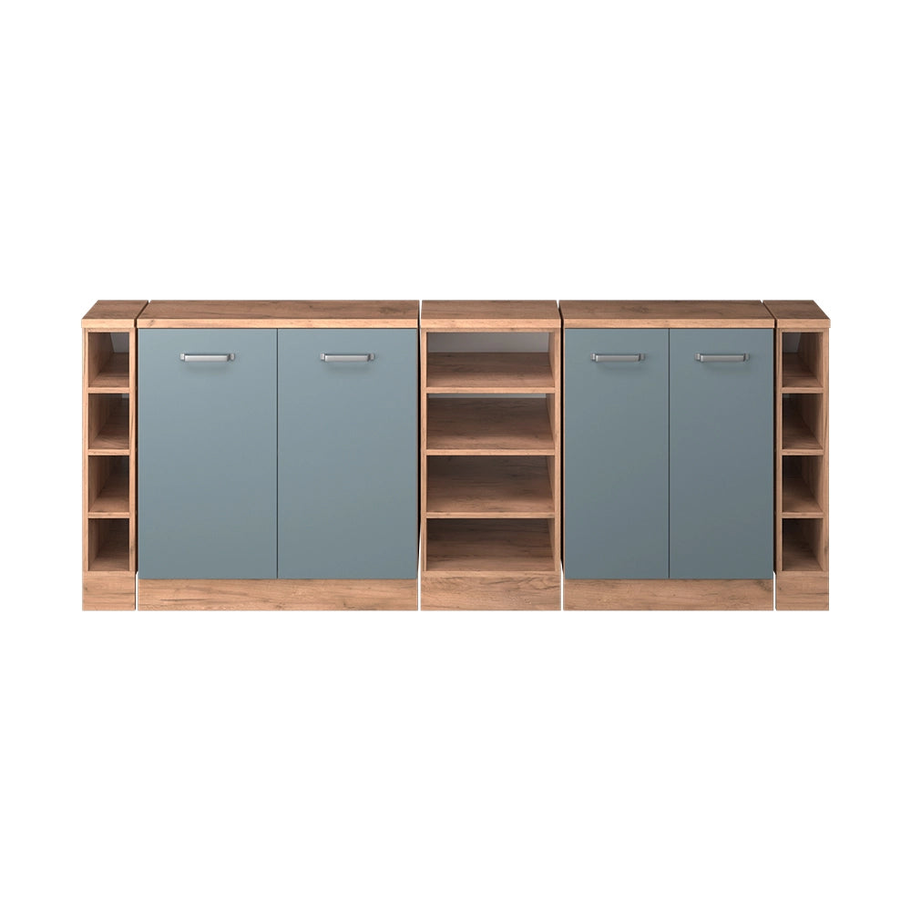 Set di mobili sottotetto Rion Grigio-blu/Rovere dorato 210 cm Set di 5 carcasse armadio profondità 60 cm Vicco