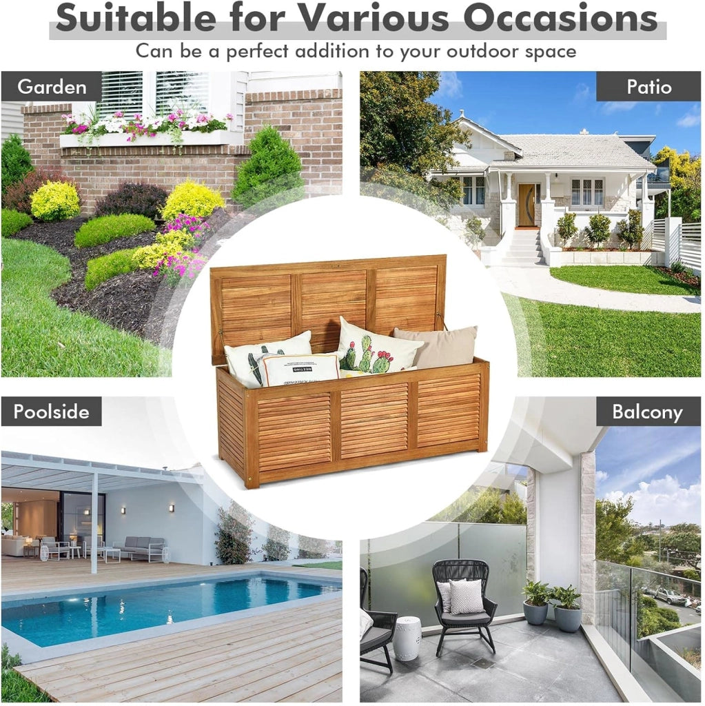 Armadio da Esterno in Legno, Cassapanca Contenitore Interno, Panca Baule Carico di 150 kg, Ideale per Giardino, Patio, Piscina, 120x45x45 cm, Naturale