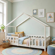 Letto per Cameretta Treviolo a Forma di Casetta in Stile Montessori con Materasso 80x160 cm - Bianco [en.casa]