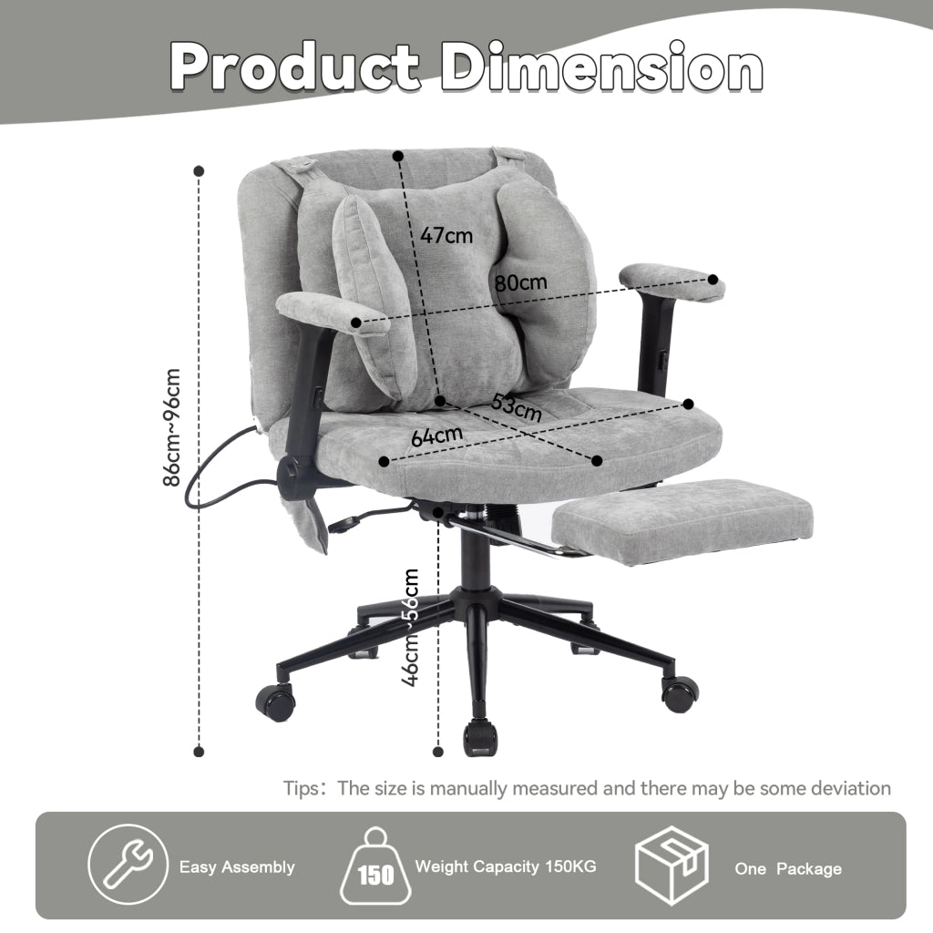 Sedia da ufficio girevole con altezza regolabile e supporto lombare gonfiabile in tessuto grigio