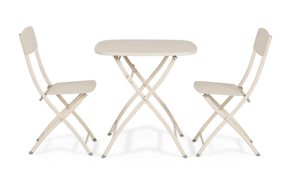 Set 3 Pezzi Bistrot da Giardino con Tavolo e 2 Sedie in Acciaio Yvonne Champagne