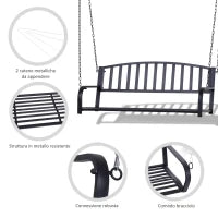 Dondolo Sospeso da Giardino con 2 Posti, Romantica Panchina in Metallo Nero per Esterni, 127 x 60 x 47cm