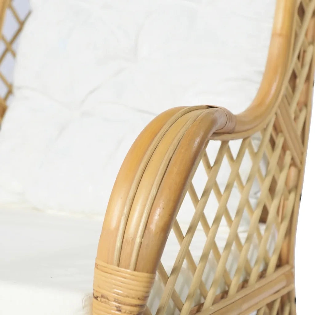 Poltrona | Sedia Relax con Cuscino in Rattan Naturale e Lino