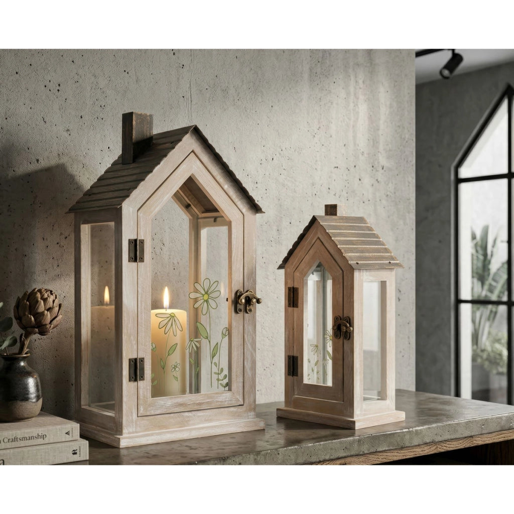 Set di due lanterne Home Flower in legno e vetro
