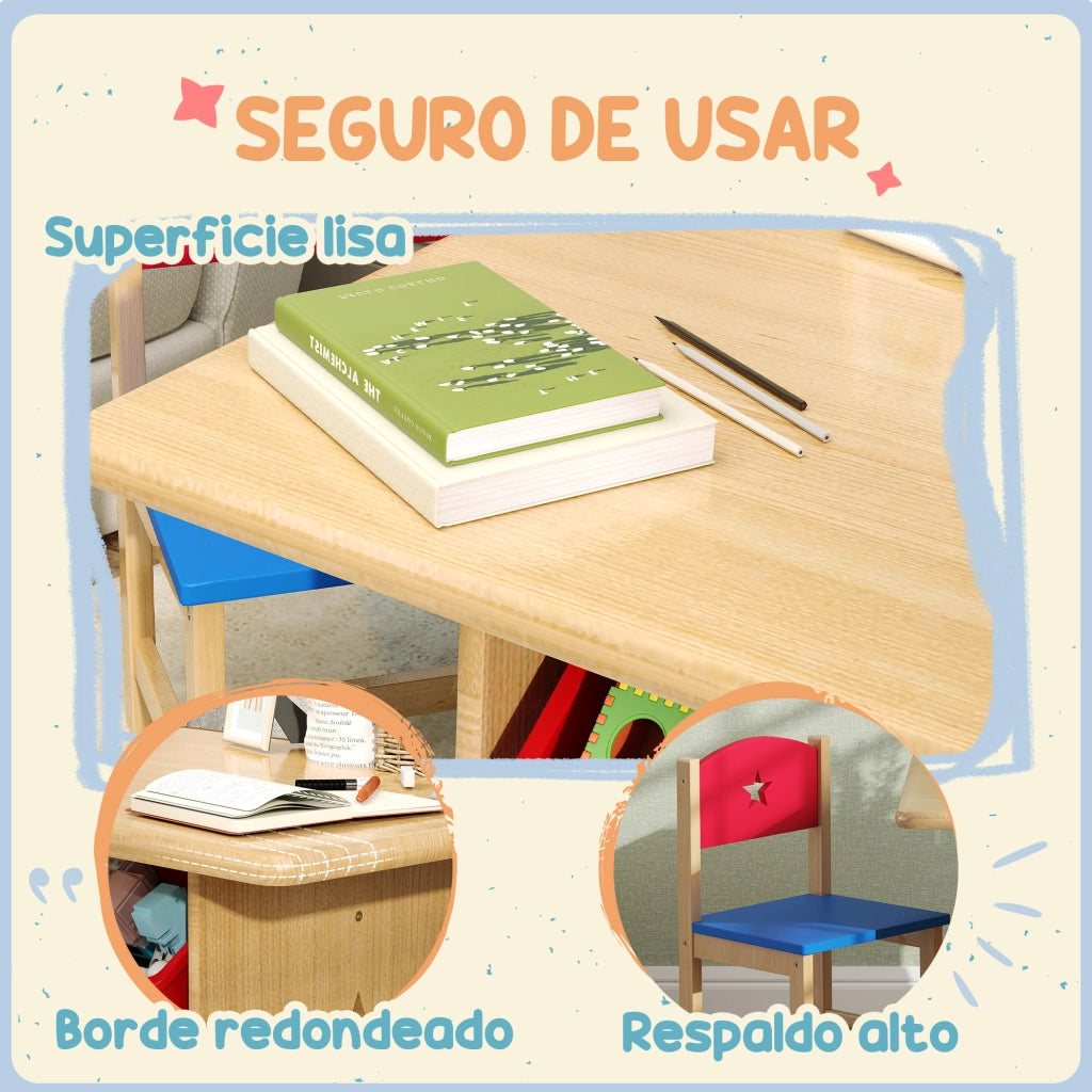 Tavolo per Bambini con 2 Sedie e 4 Cestini ¨C zephmum ¨C Naturale