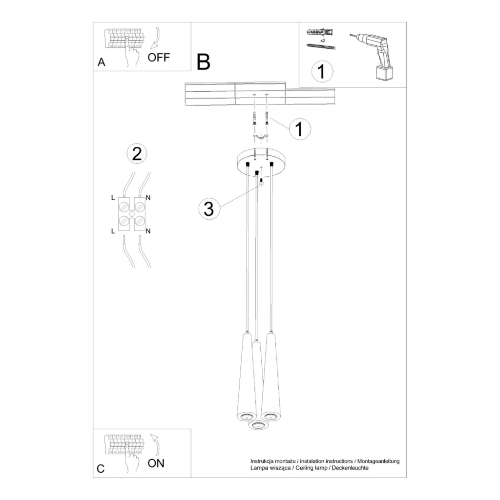 Lampada a sospensione SULA a 3 luci in legno naturale, stile scandinavo, a forma di cono, 120 cm