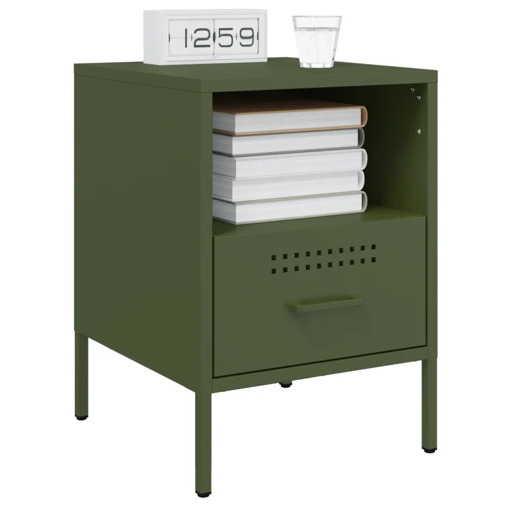 vidaXL Comodini 2 pz Verde Oliva 36x39x50,5 cm in Acciaio