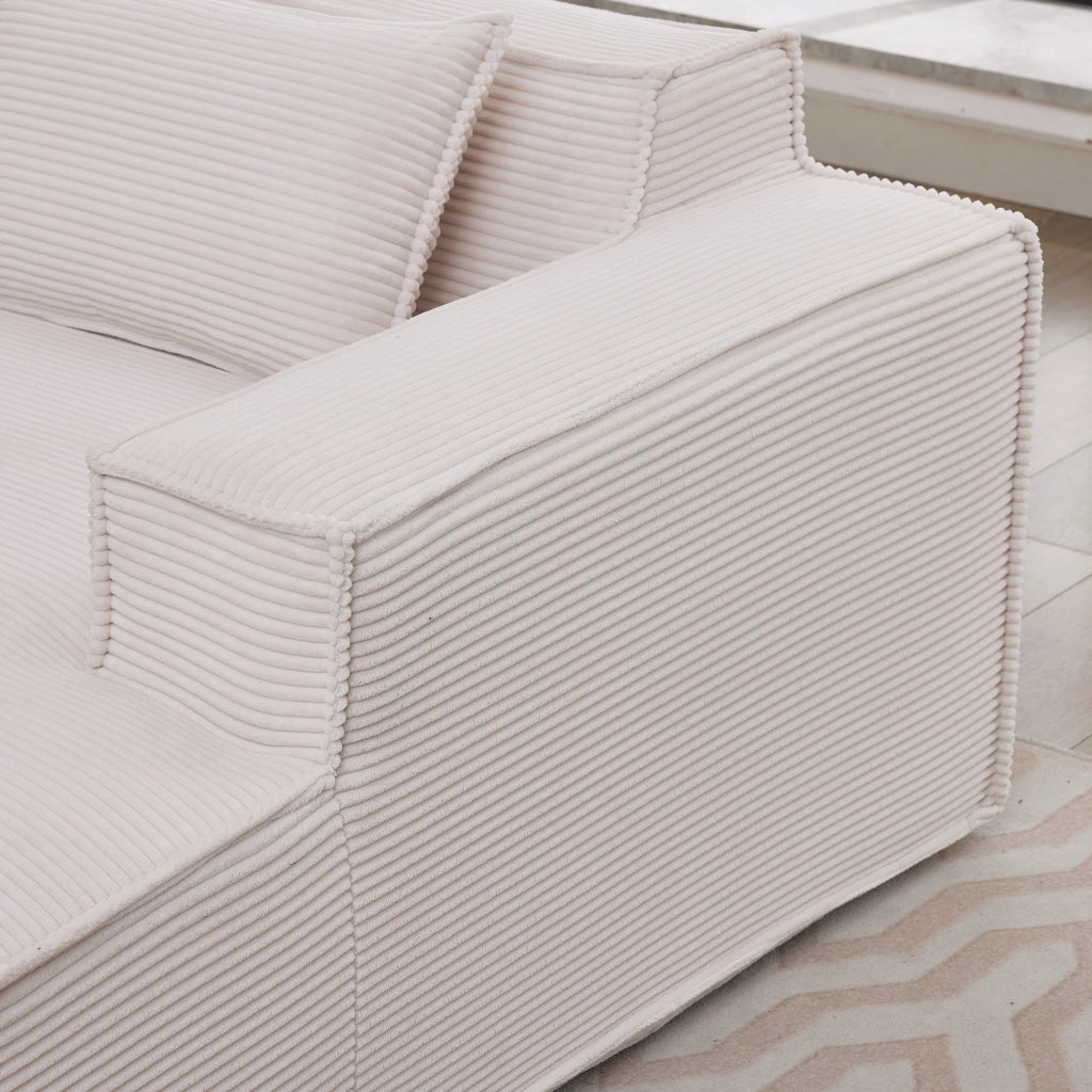 Divano Diritto 235 cm con 2 Cuscini, Design Semplice, per Soggiorno Piccolo, in Poliestere Imbottito, Beige