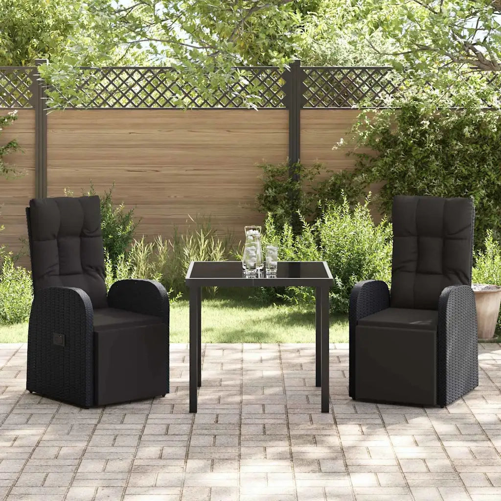 Set da Pranzo per Giardino con cuscino 3 pcs Nero polyrattan 3379513