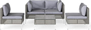Set di mobili da giardino in rattan, 5 pezzi, cuscini rimovibili e schienale ergonomico, tavolino in vetro temperato, set di mobili da esterno per cortile, terrazza, giardino, carico 180 kg