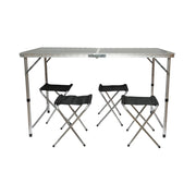 Set tavolo pieghevole da campeggio con 4 sedie in alluminio, portatile tipo valigia, regolabile in altezza, 120x60 cm. Breckner Germany