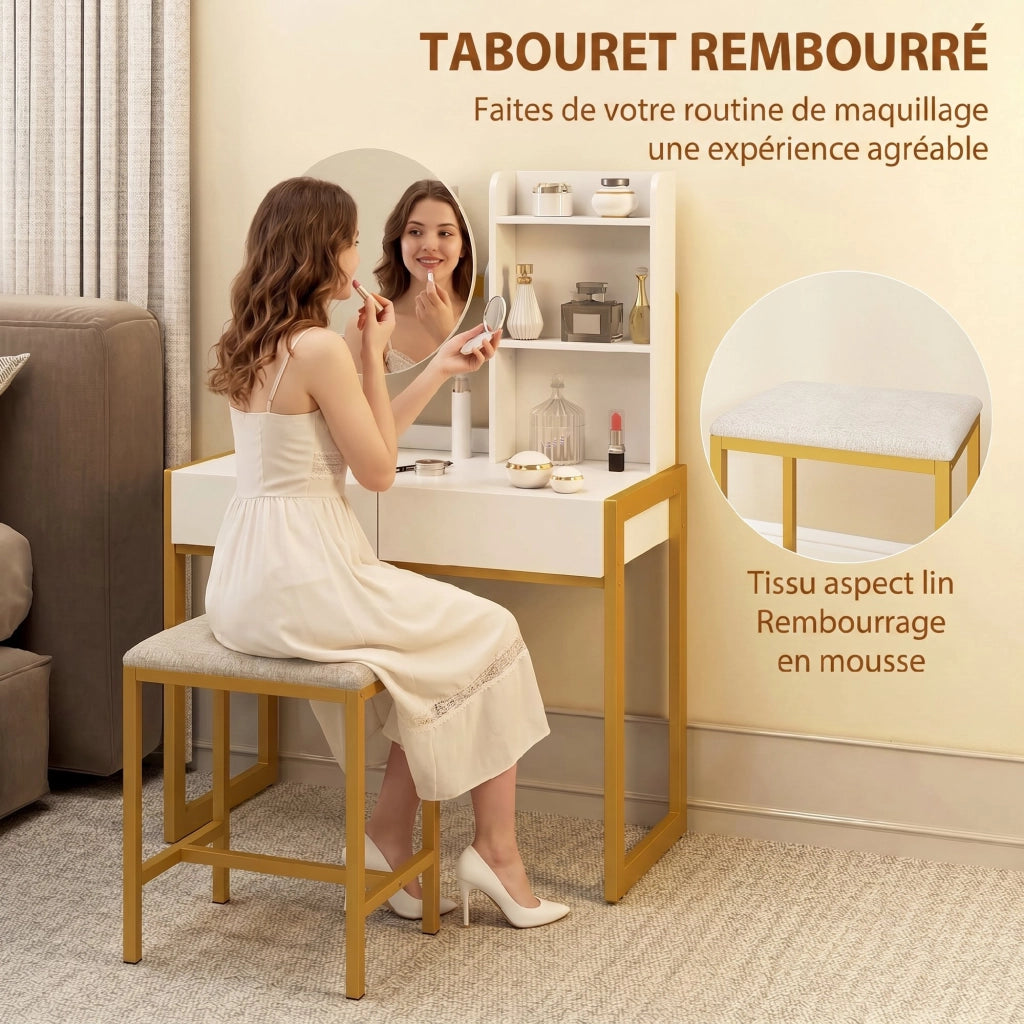 Cassettiera da trucco con specchio e 2 cassetti ¨C zephmum ¨C bianco