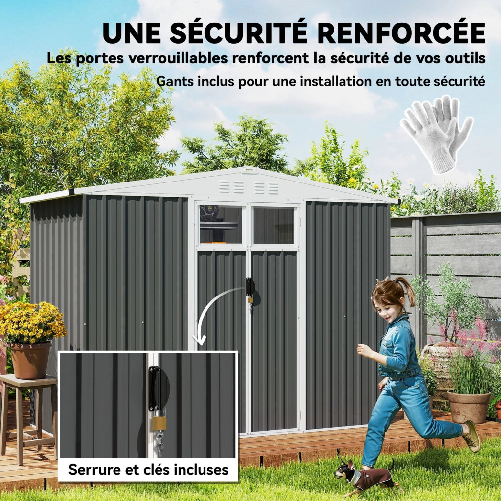 Casetta da giardino in metallo con finestra ¨C Zephmum ¨C Grigio 246x117x180 cm