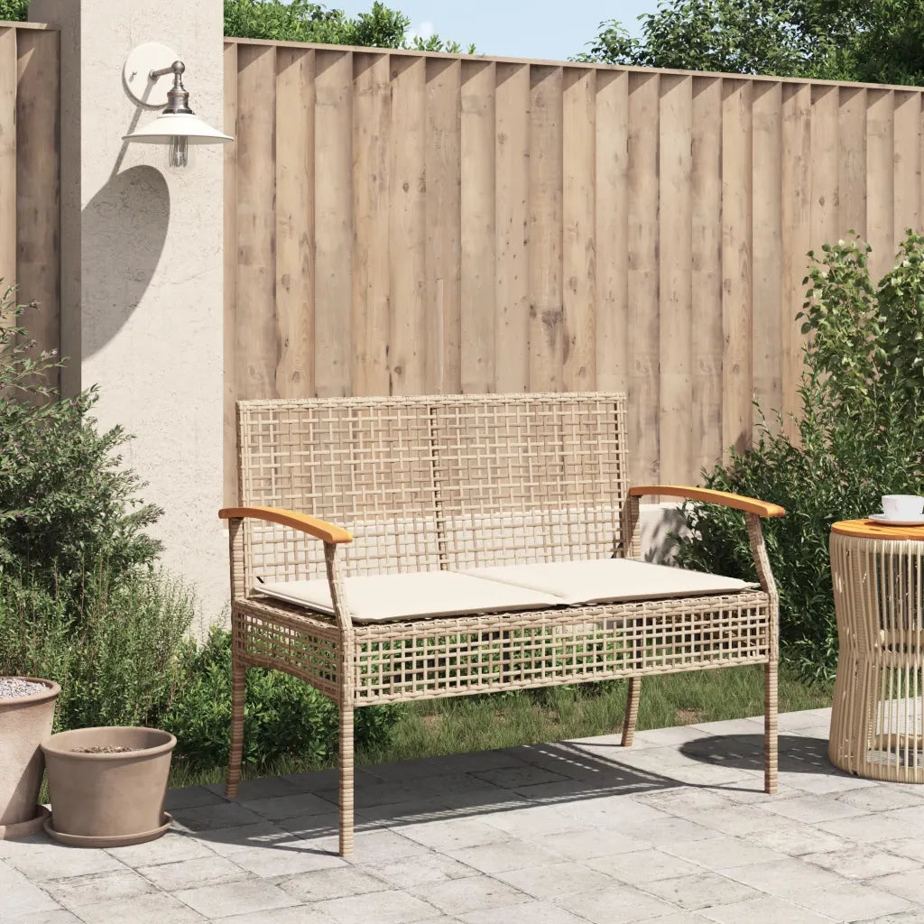 Panchina da Giardino | Panca da Giardino con Cuscino Beige Polyrattan e Legno Acacia