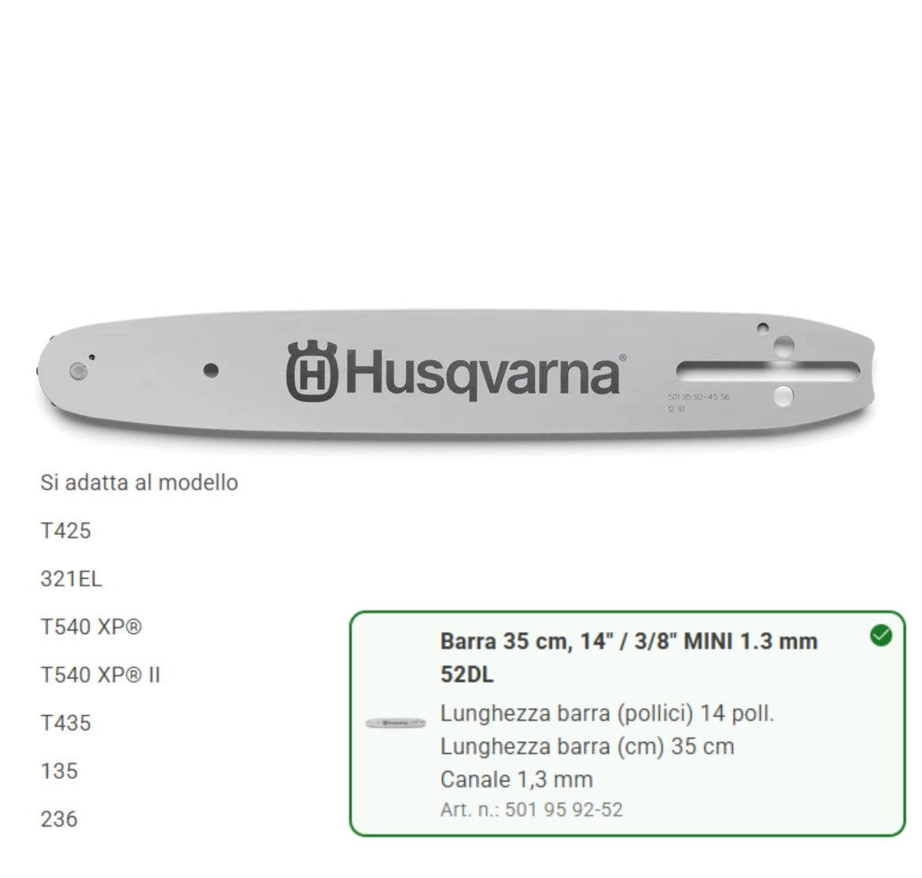 501959252 Barra 35cm 3/8 14" Mini 1.3mm 52DL