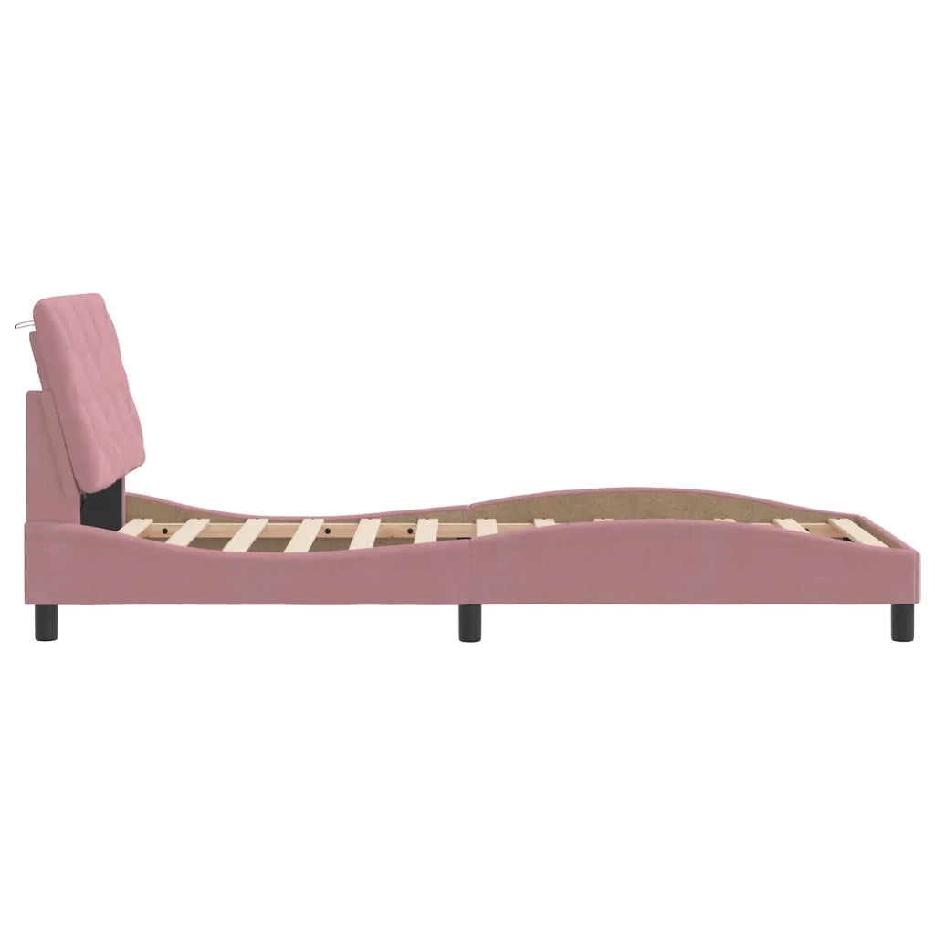 Giroletto con LED senza Materasso-Struttura Letto Rosa 90x200 cm in Velluto