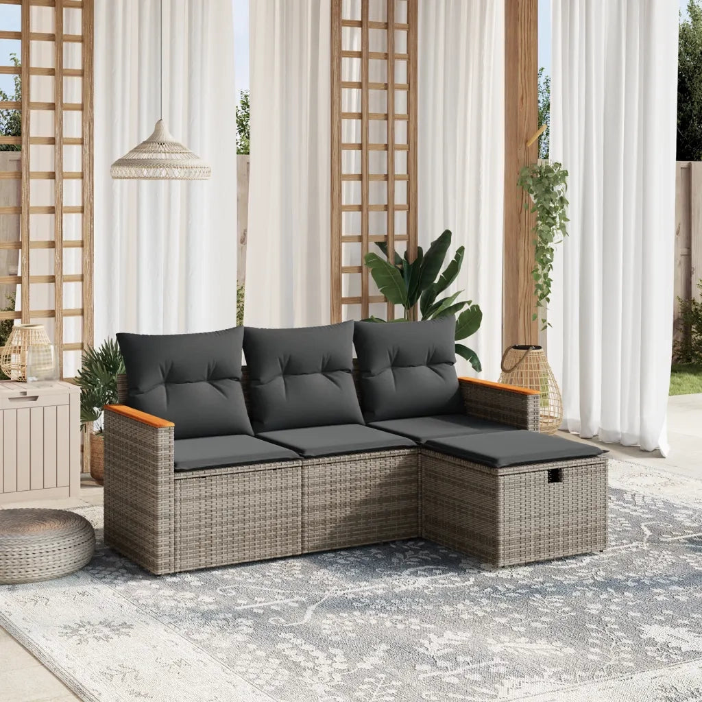 Set Divani da Giardino 4 pz | Set Salotto da Giardino con Cuscini in Polyrattan Grigio