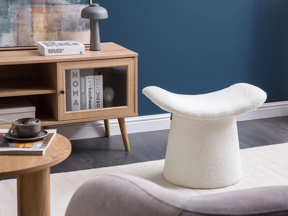 Pouf tessuto Boucle Bianco sporco poggiapiedi soggiorno moderno