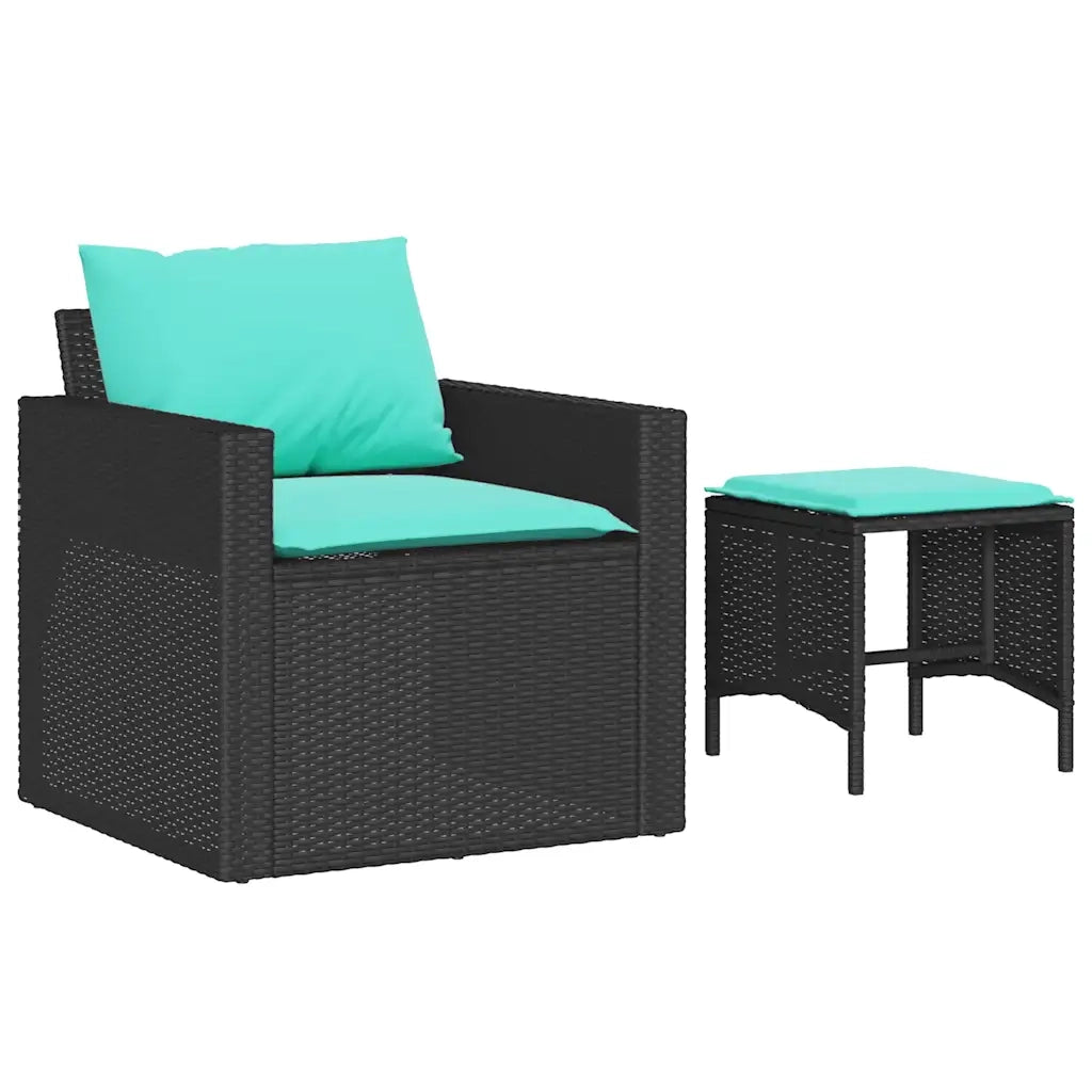 Set Divani da Giardino 4 pz con Cuscini Nero in Polyrattan