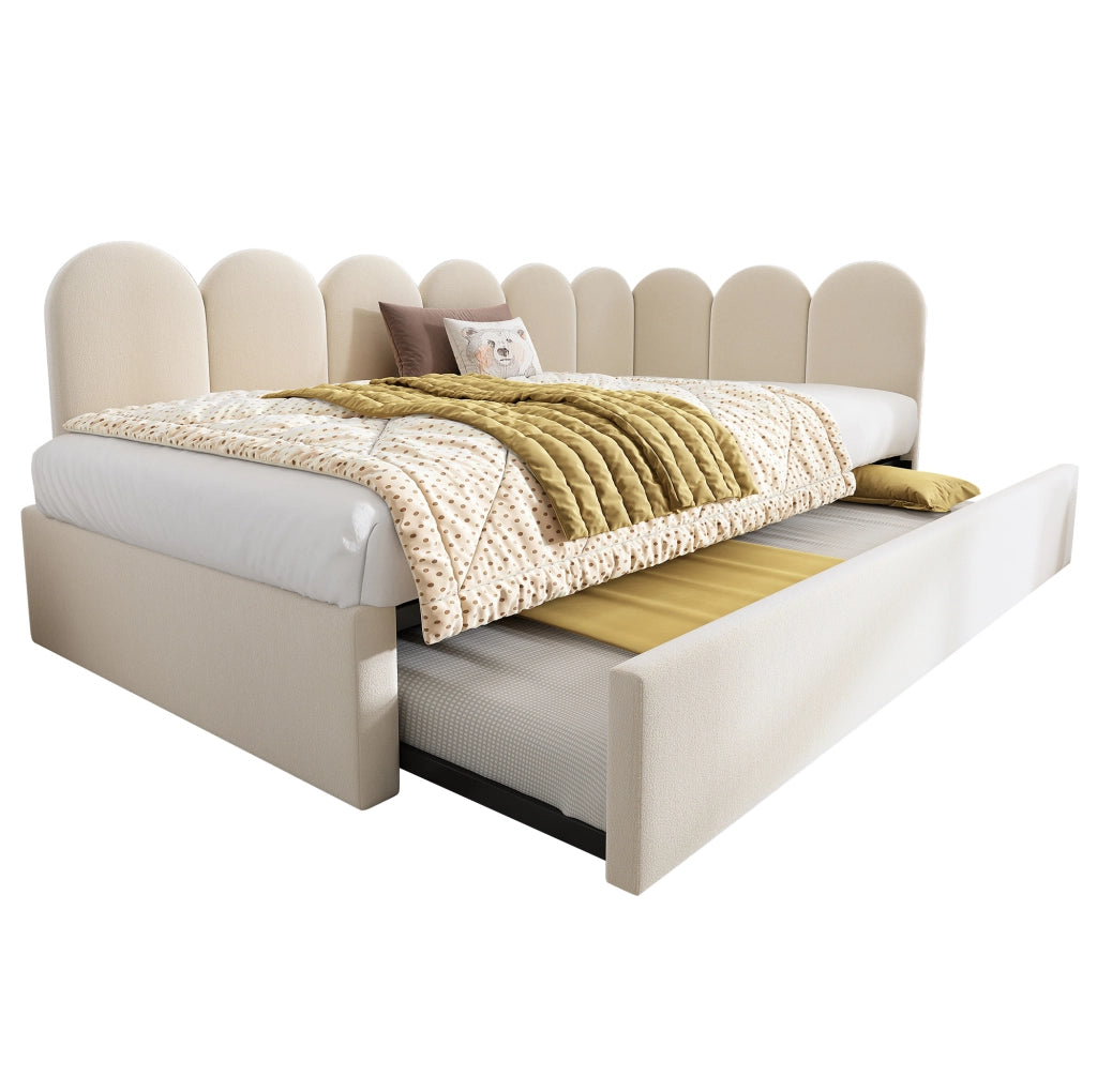Letto a giorno 90x200 cm; con letto estraibile; velluto; beige (Senza materasso)