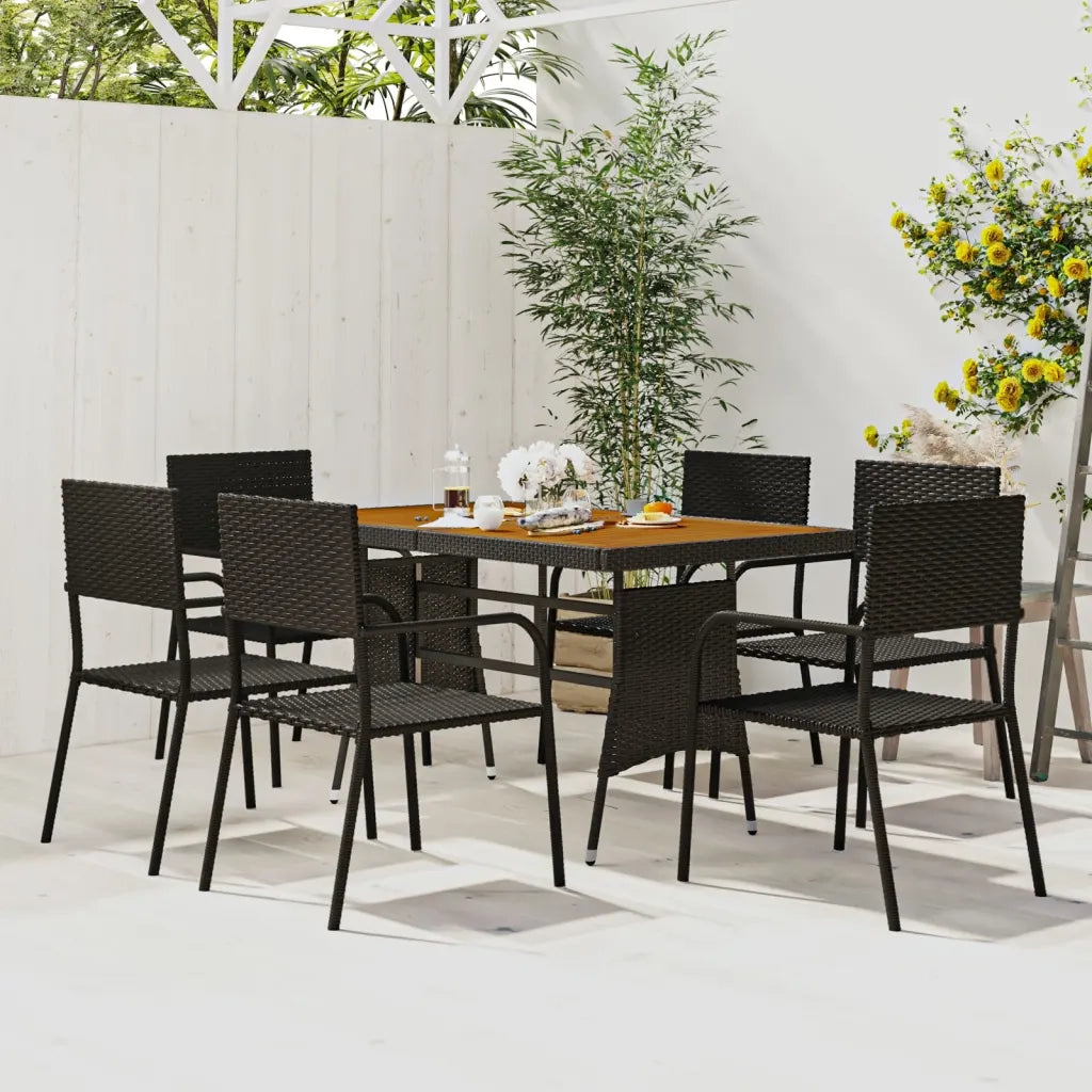 Set da Pranzo per Esterni 7 pz in Polyrattan Nero 3120097