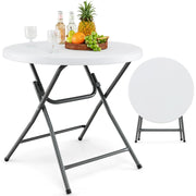 Tavolo tondo pieghevole da 81 cm con piano HDPE e gambe in metallo, Tavolo in plastica per esterno e interno Bianco-Tavoli da esterno
