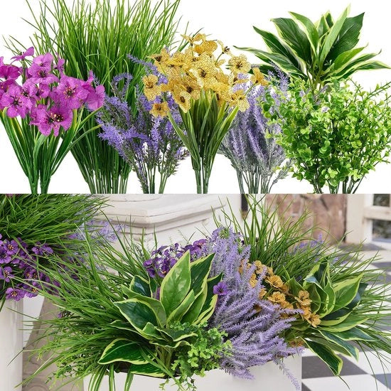 25 pezzi di piante artificiali per esterno, piante artificiali come vere piante, piante artificiali per esterno, piante artificiali per balconi resistente al tempo, piante di lavanda artificiali UV-resistenti, per giardini