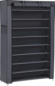 Rack per scarpe con 10 livelli, 28 x 88 x 160 cm, cassettiere per scarpe, appoggio per scarpe, con copertura in tessuto, appoggio per scarpe, per stivali, scarpe da sport, struttura in metallo, grigio