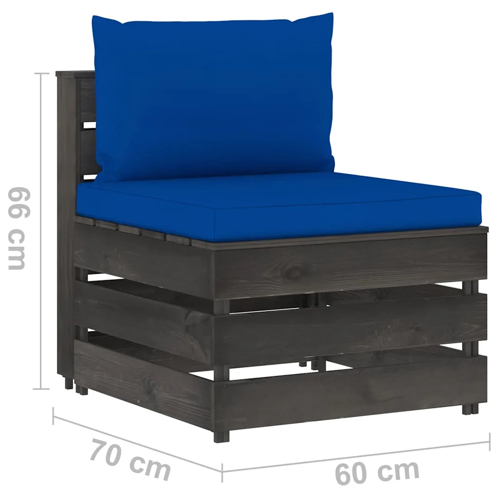 Divano componibile-Divano Centrale Modulare con Cuscini in Legno Impregnato Grigio 671495