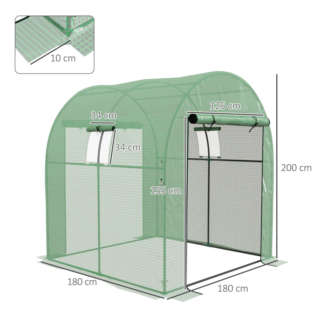 Serra a Tunnel per Orto con Porte Avvolgibili e Finestre 1,8x1,8x2m in Acciaio e PE Anti UV  Verde