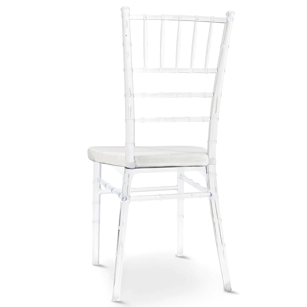 Set da 20 Sedie Chiavarine Plastica trasparenti con cuscino antiscivolo bianco