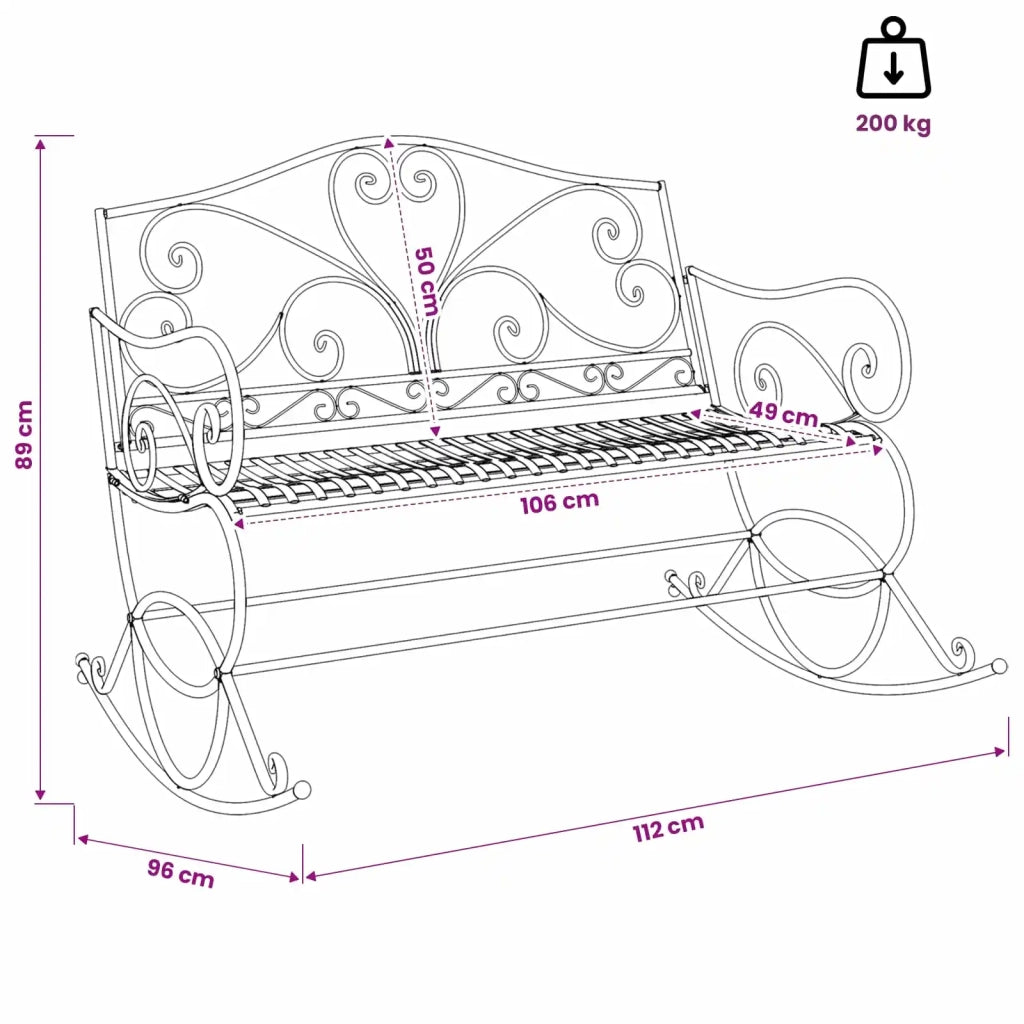 Panchina da giardino Bianco Antico Acciaio 42038699