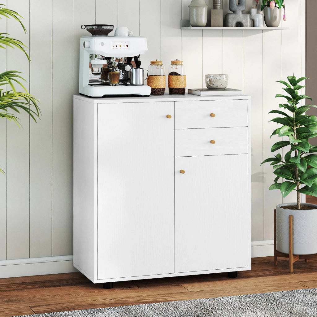 Credenza buffet cucina 2 cassetti 2 ante 3 ripiani regolabili-Armadio da Cucina Armadietto bar caffè organizzatore rustico pranzo soggiorno  Bianco