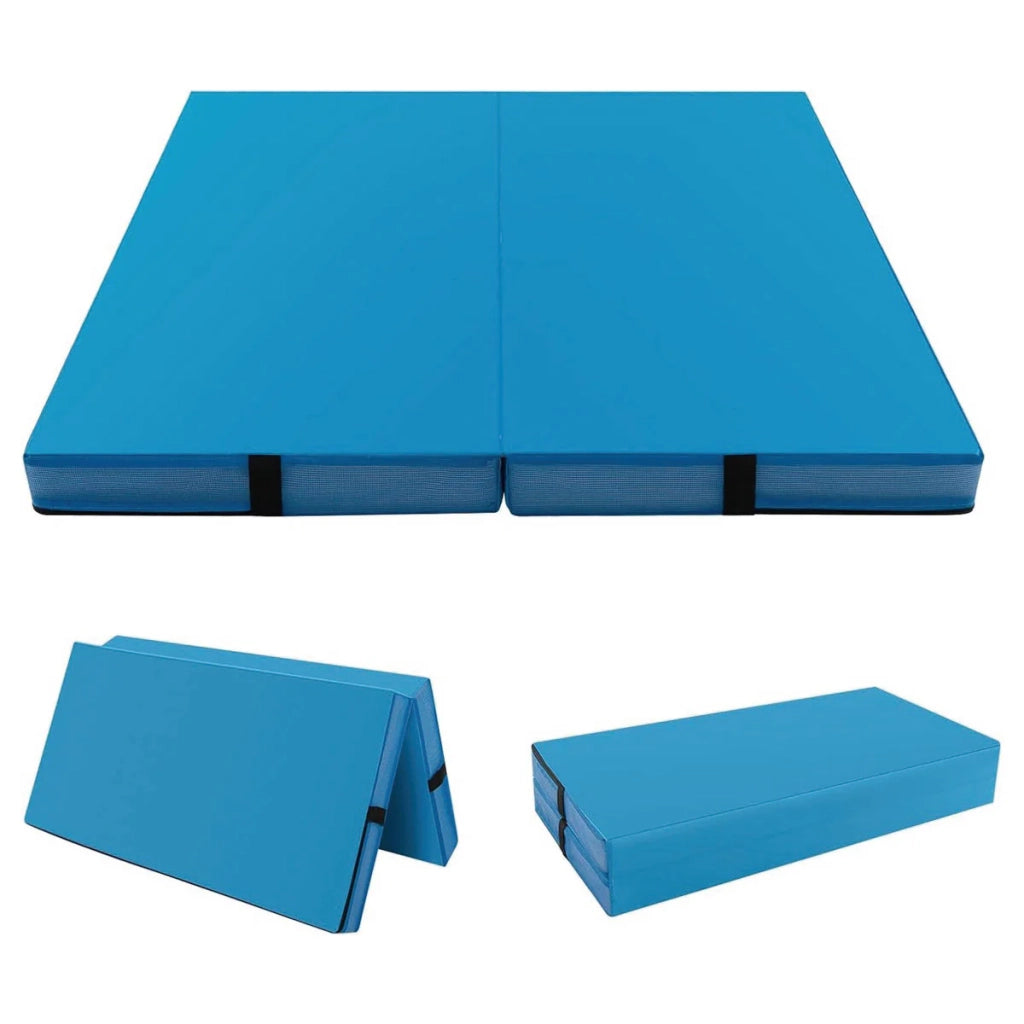 Tappetino da palestra pieghevole 122 x 122 x 10 cm imbottitura spessa facile da trasportare design moderno in similpelle blu 20_0017046